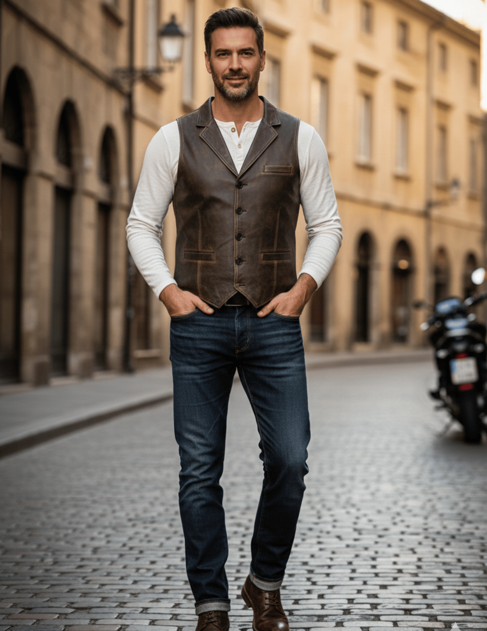 Vintage Distressed Leather Waistcoat
